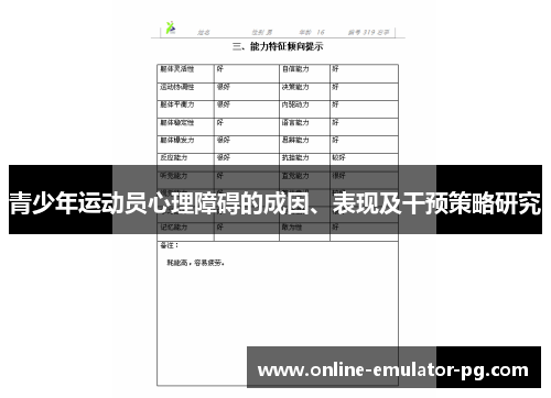 青少年运动员心理障碍的成因、表现及干预策略研究